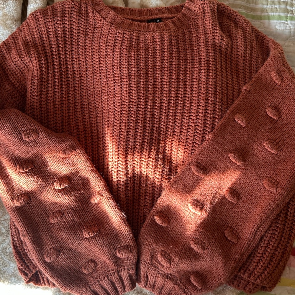 moon & madison Textured Knit Sweater - Warm Rust